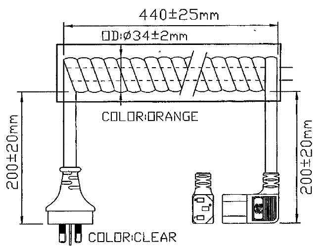 CABLE IEC-C13 POWER CORD 10A 5.2M ORANGE CURLY