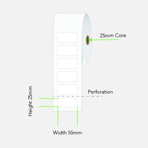 LABEL PLAIN PERM 55MM X 25MM 1 LABEL ACROSS 2000/ROLL 25MM CORE