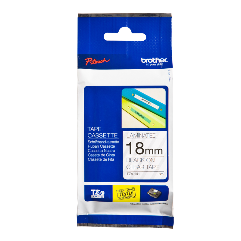 BROTHER TZE TAPE 18MM BLACK ON CLEAR