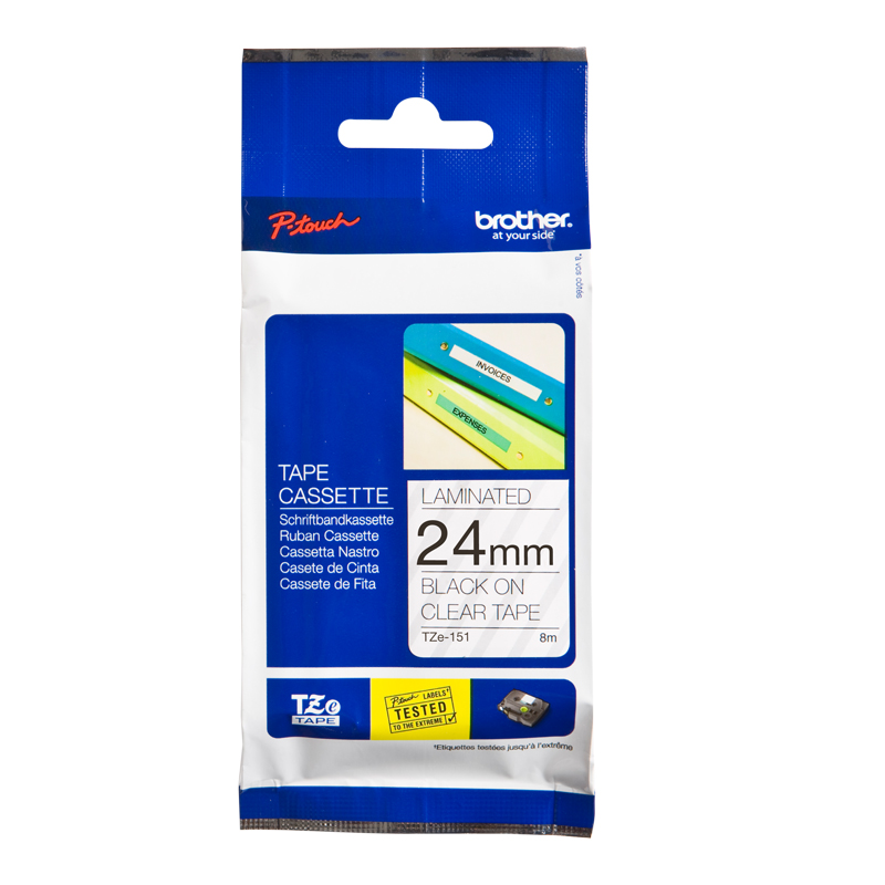BROTHER TZE TAPE 24MM BLACK ON CLEAR